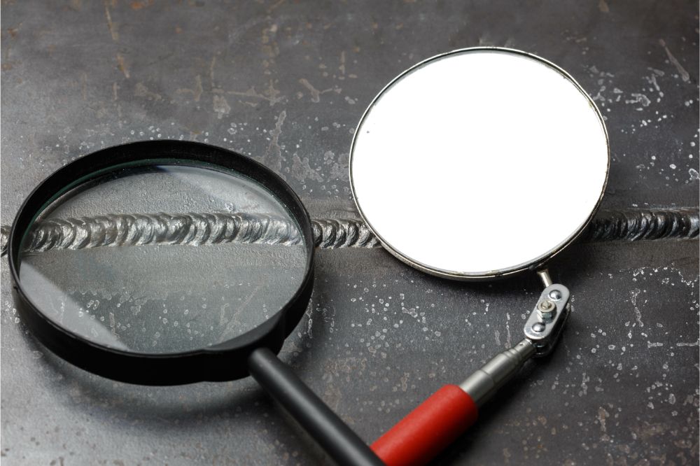 magnifying glass on welded steel